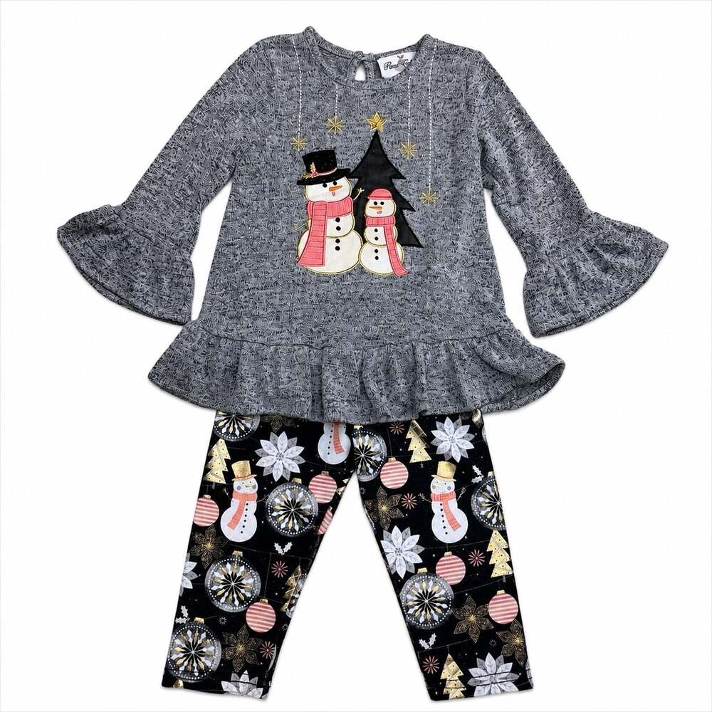 Rare Editions Girls Size 18 Month Snowman Appliqué Christmas Outfit Pants Set